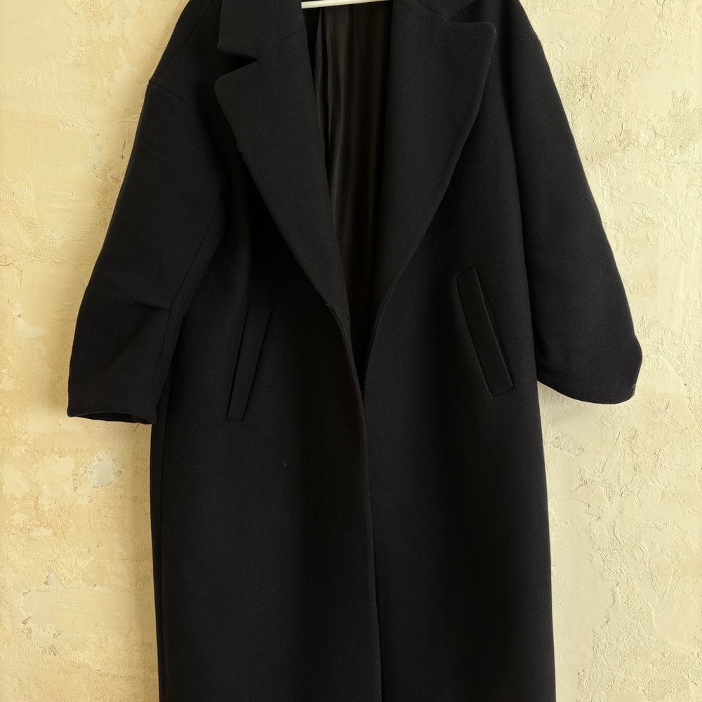 Zara Wool Blend Oversized Coat in Navy Blue